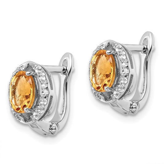 Rhodium-plated Sterling Silver 2.02tw Citrine & White Topaz Oval Hinged Earrings
