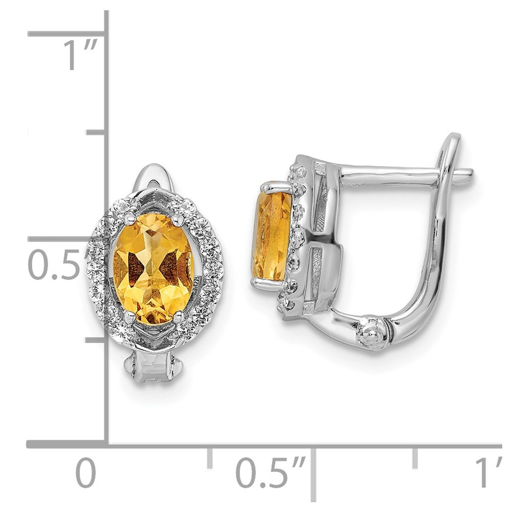 Rhodium-plated Sterling Silver 2.02tw Citrine & White Topaz Oval Hinged Earrings