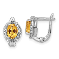 Rhodium-plated Sterling Silver 2.02tw Citrine & White Topaz Oval Hinged Earrings