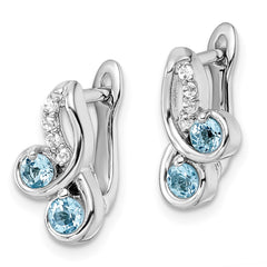 Rhodium-plated Sterling Silverd .56tw Blue & White Topaz Swirl Hinged Earrings