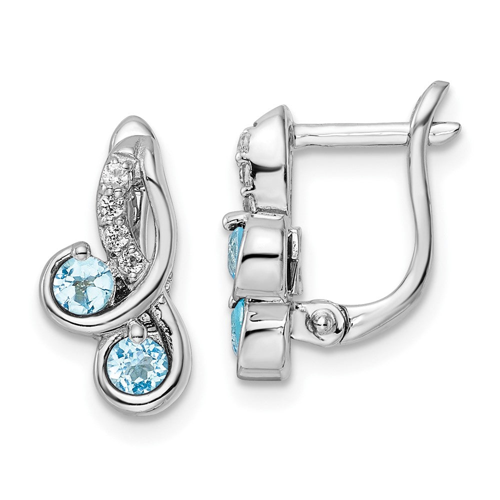 Rhodium-plated Sterling Silverd .56tw Blue & White Topaz Swirl Hinged Earrings