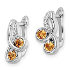 Rhodium-plated Sterling Silver .52tw Citrine & White Topaz Swirl Hinged Earrings