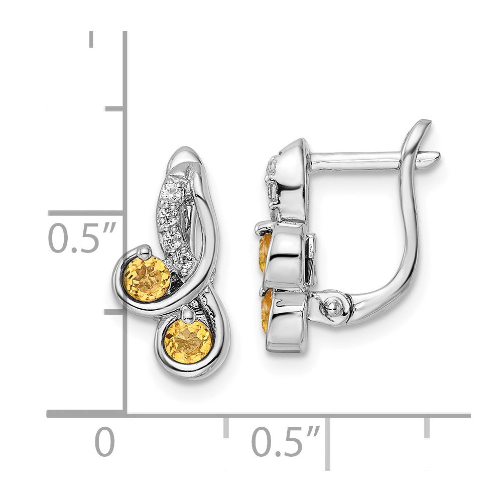 Rhodium-plated Sterling Silver .52tw Citrine & White Topaz Swirl Hinged Earrings