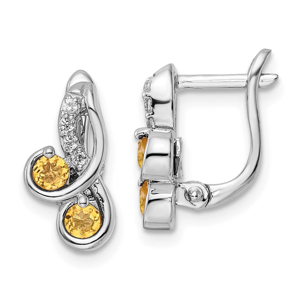 Rhodium-plated Sterling Silver .52tw Citrine & White Topaz Swirl Hinged Earrings