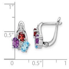 Rhodium-plated Silver 1.46tw Amethsyt, Garnet, Blue & White Topaz Hinged Earrings