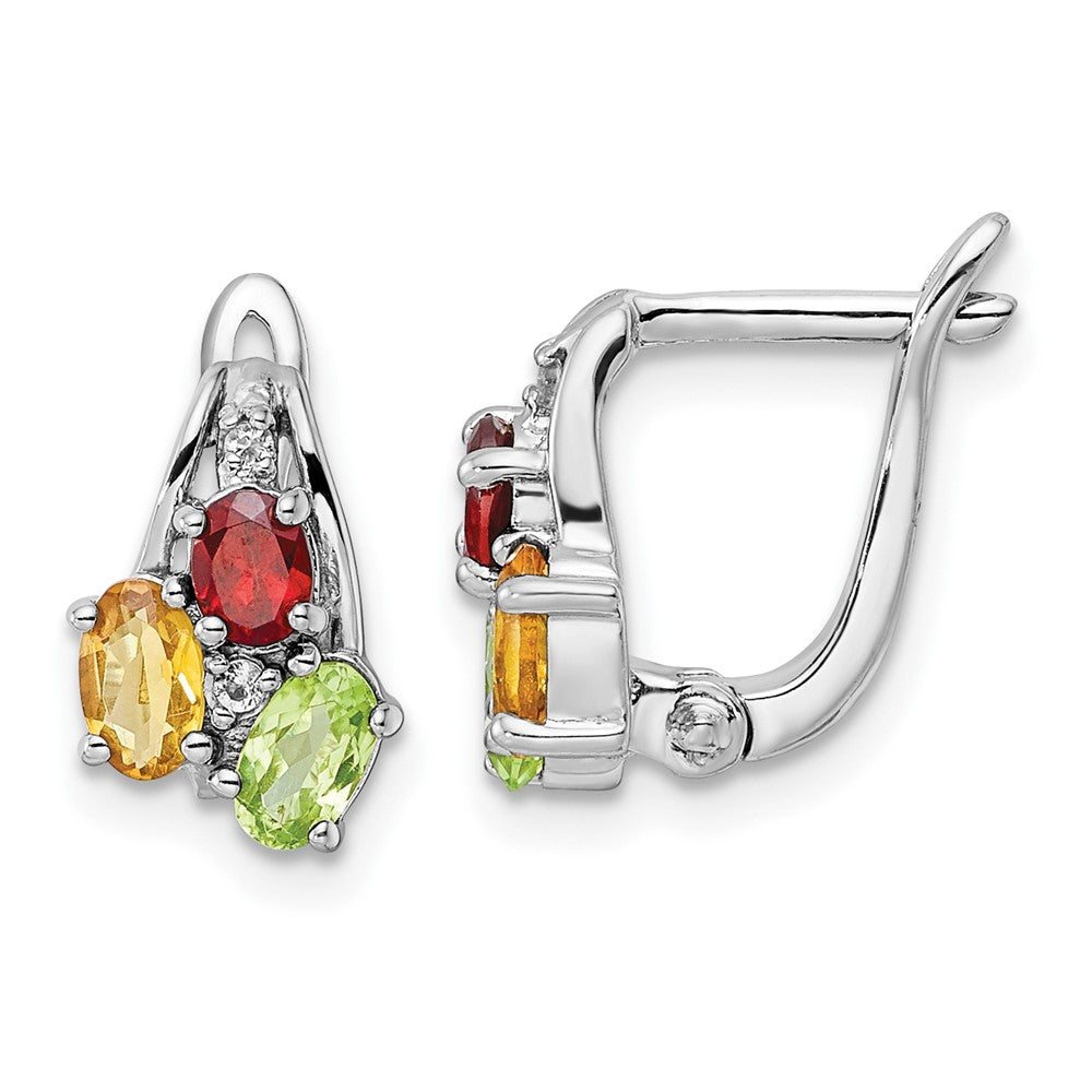 Rhodium-plated Silver 1.48tw Peridot, Citrine, Garnet & White Topaz Hinged Earrings