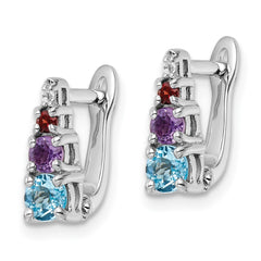 Rhodium-plated Silver .93tw Blue Topaz, Amethsyt, Garnet & White Topaz Hinged Earrings