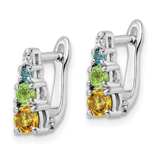 Sterling Silver .77tw Peridot, Citrine, Blue Topaz & White Topaz Hinged Earrings