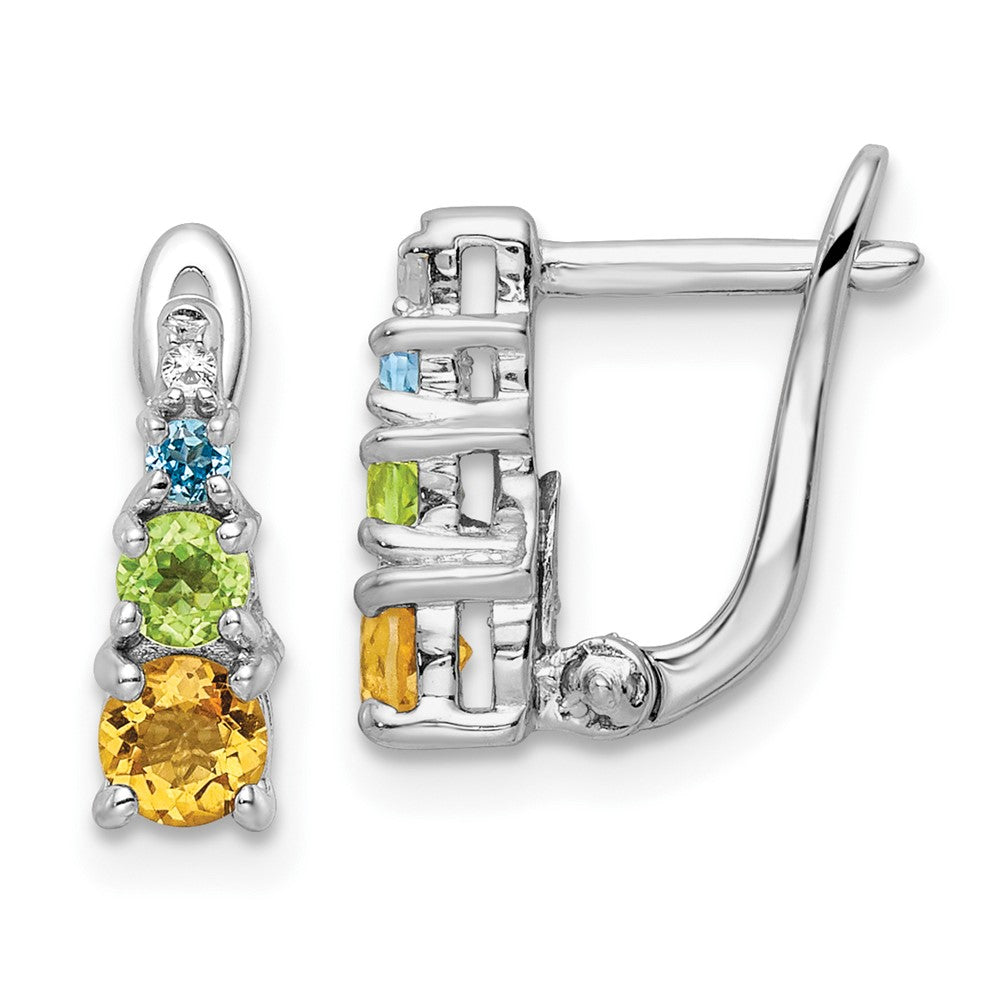 Sterling Silver .77tw Peridot, Citrine, Blue Topaz & White Topaz Hinged Earrings