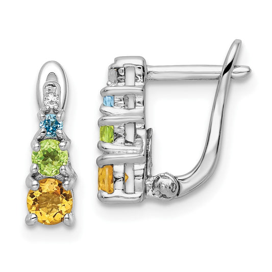 Sterling Silver .77tw Peridot, Citrine, Blue Topaz & White Topaz Hinged Earrings