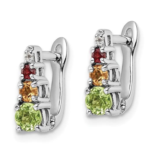 Sterling Silver .85tw Peridot, Citrine, Garnet & White Topaz Hinged Earrings