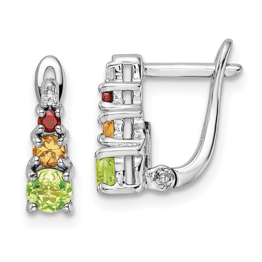 Sterling Silver .85tw Peridot, Citrine, Garnet & White Topaz Hinged Earrings