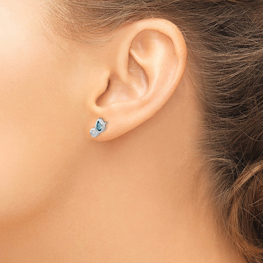 Sterling Silver Sky Blue Topaz and CZ Post Earrings