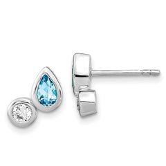 Sterling Silver Sky Blue Topaz and CZ Post Earrings