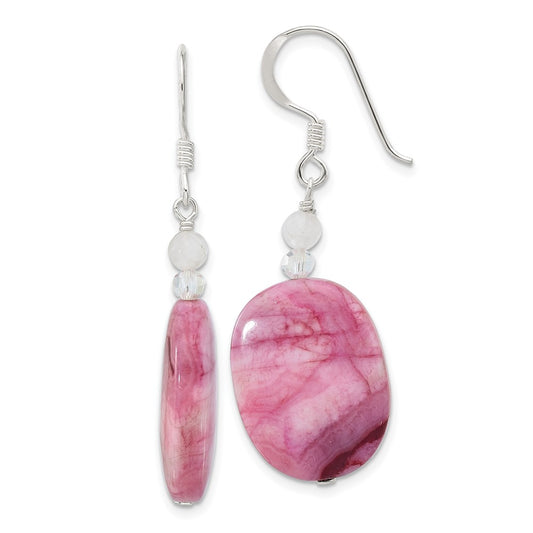 Sterling Silver Pink Agate, Pink Quartz and Crystal Earrings