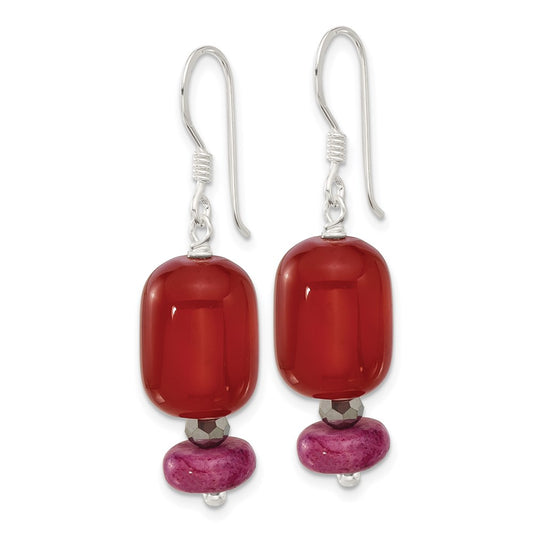 Sterling Silver Carnelian, Reconstructed Serpentine, Crystal Earrings