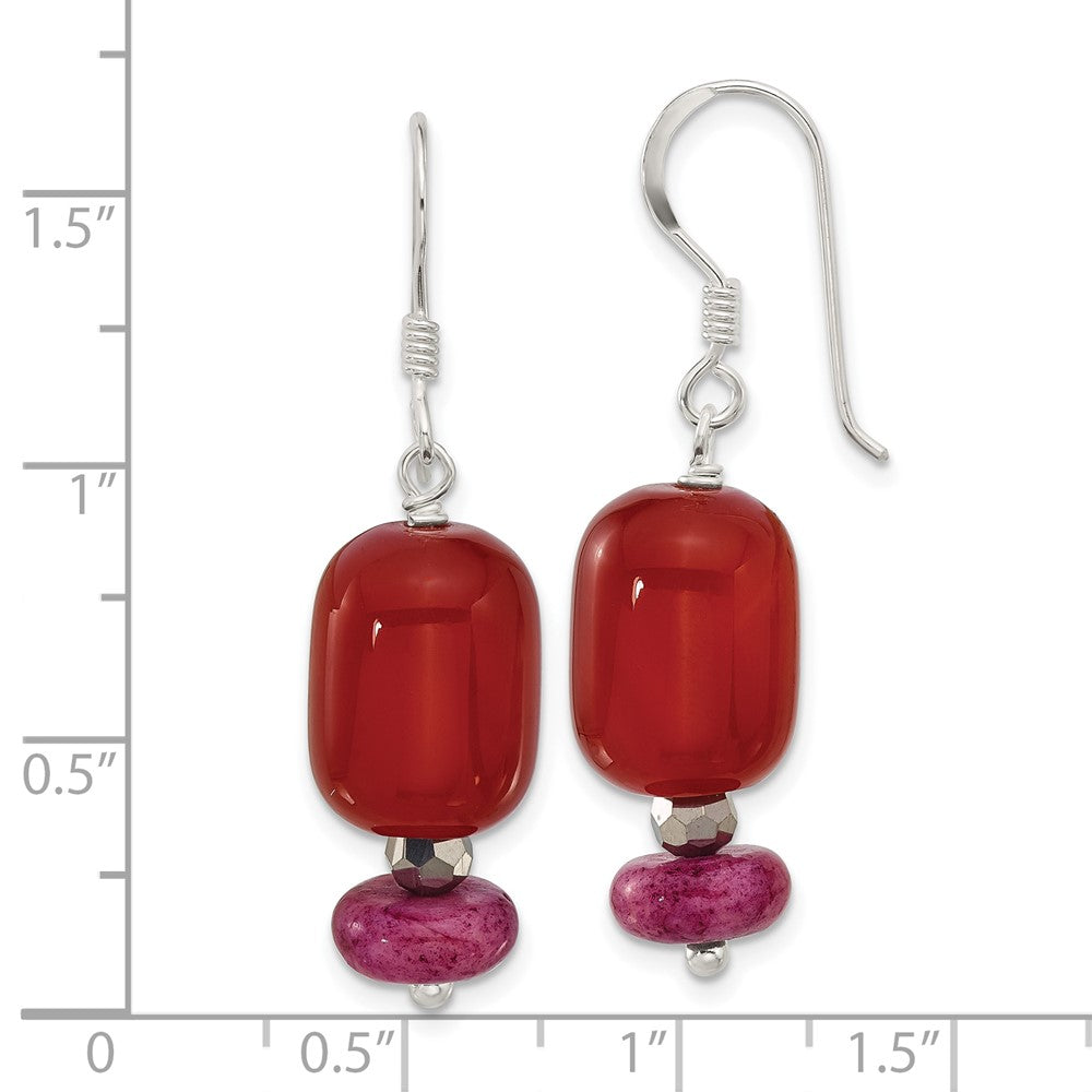 Sterling Silver Carnelian, Reconstructed Serpentine, Crystal Earrings