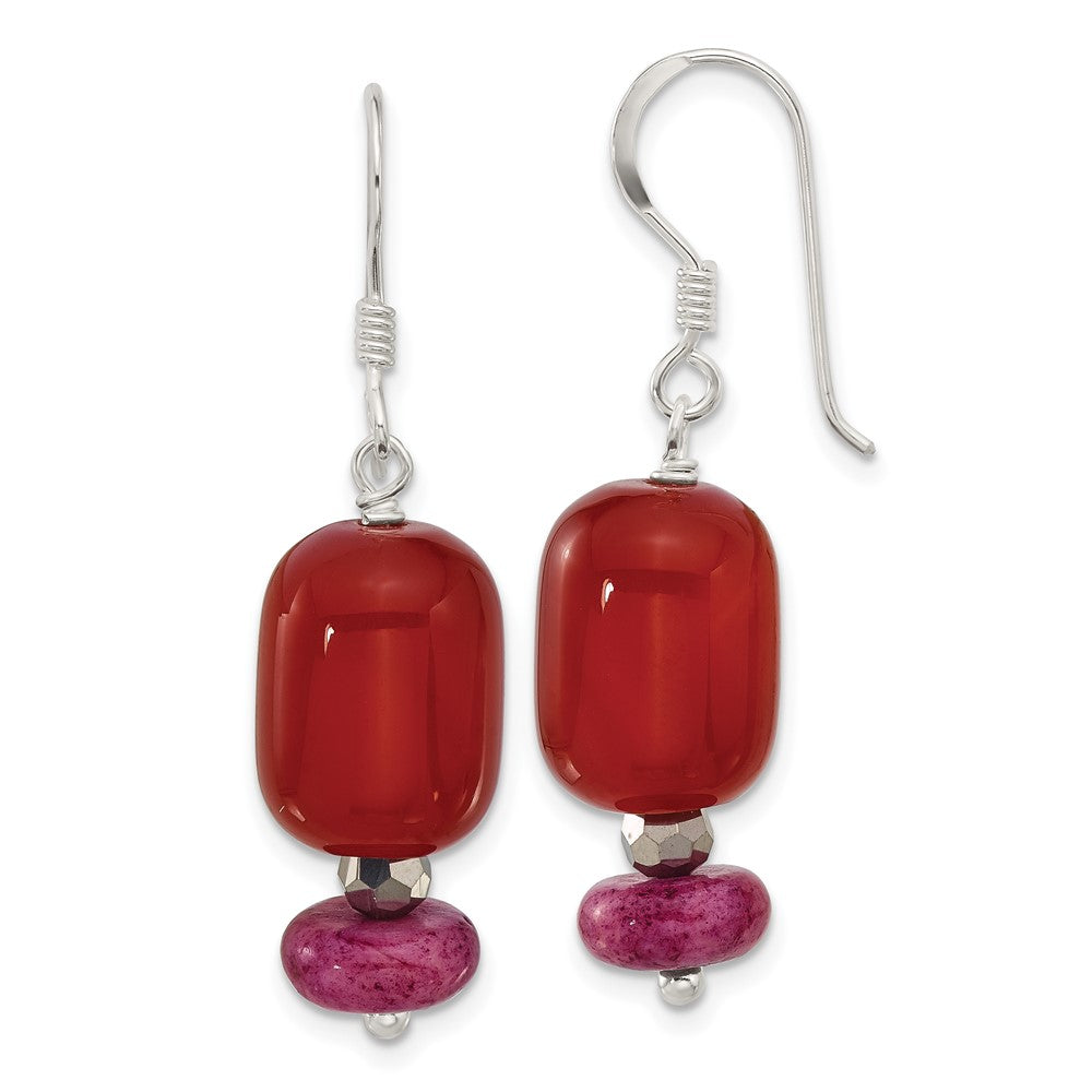 Sterling Silver Carnelian, Reconstructed Serpentine, Crystal Earrings