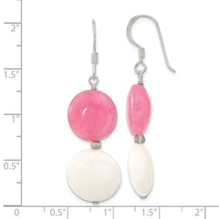 Sterling Silver Pink White Jade and Crystal Shepherd Hook Earrings