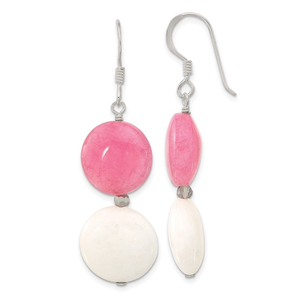 Sterling Silver Pink White Jade and Crystal Shepherd Hook Earrings