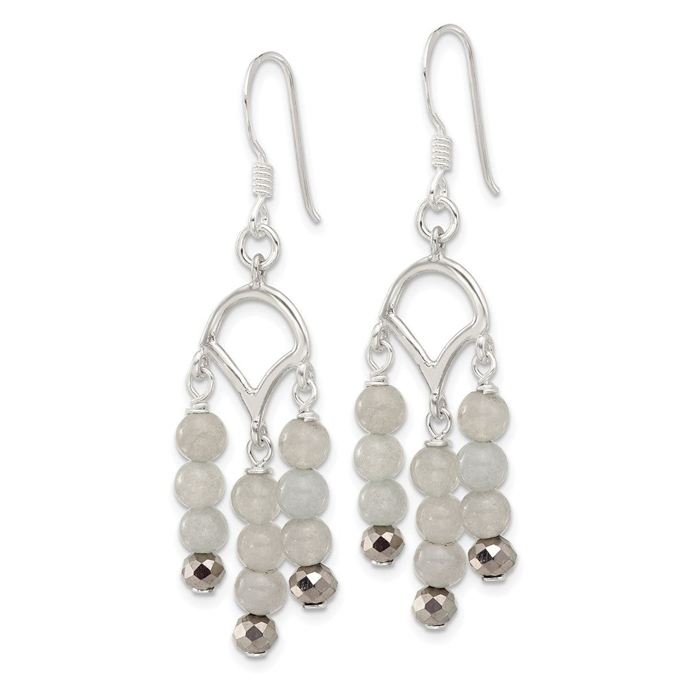 Sterling Silver Grey Quartz and Crystal Shepherd Hook Earrings