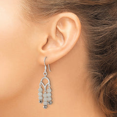 Sterling Silver Grey Quartz and Crystal Shepherd Hook Earrings