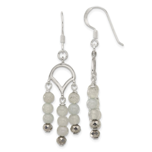 Sterling Silver Grey Quartz and Crystal Shepherd Hook Earrings