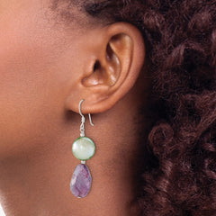 Sterling Silver Amethyst and Green Pearl Dangle Shepherd Earrings