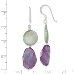 Sterling Silver Amethyst and Green Pearl Dangle Shepherd Earrings