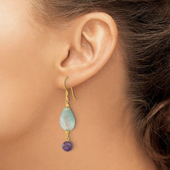 Yellow Gold-plated Sterling Silver Amethyst and Fluorite Leaf Earrings