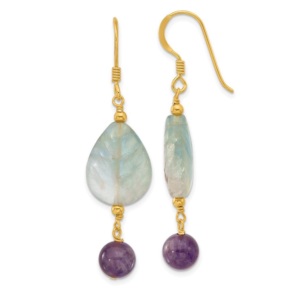 Yellow Gold-plated Sterling Silver Amethyst and Fluorite Leaf Earrings