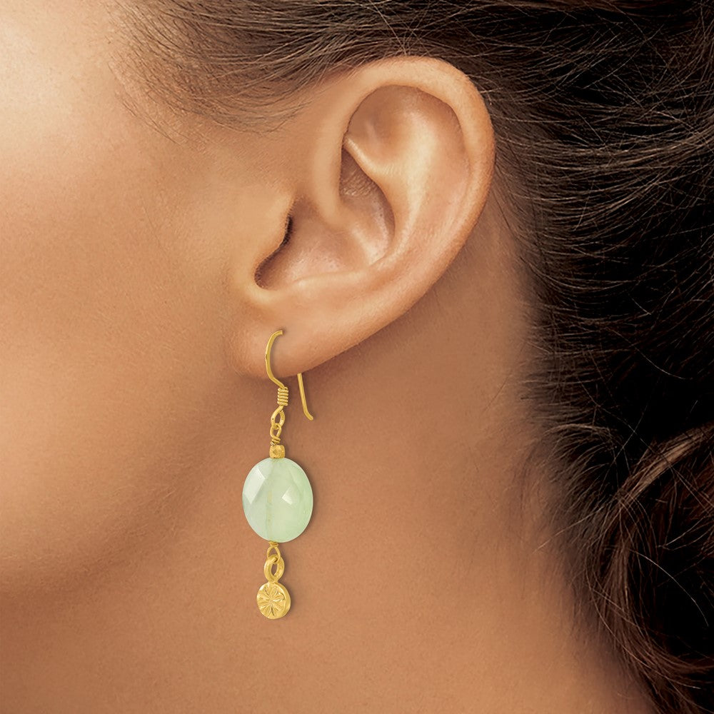 Yellow Gold-plated Sterling Silver Prehnite Dangle Earrings