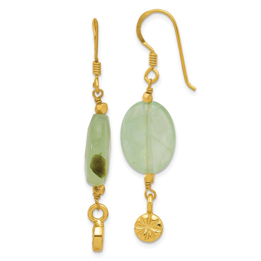 Yellow Gold-plated Sterling Silver Prehnite Dangle Earrings