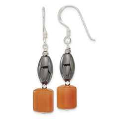 Sterling Silver Aventurine Hematite Dangle Shepherd Hook Earrings