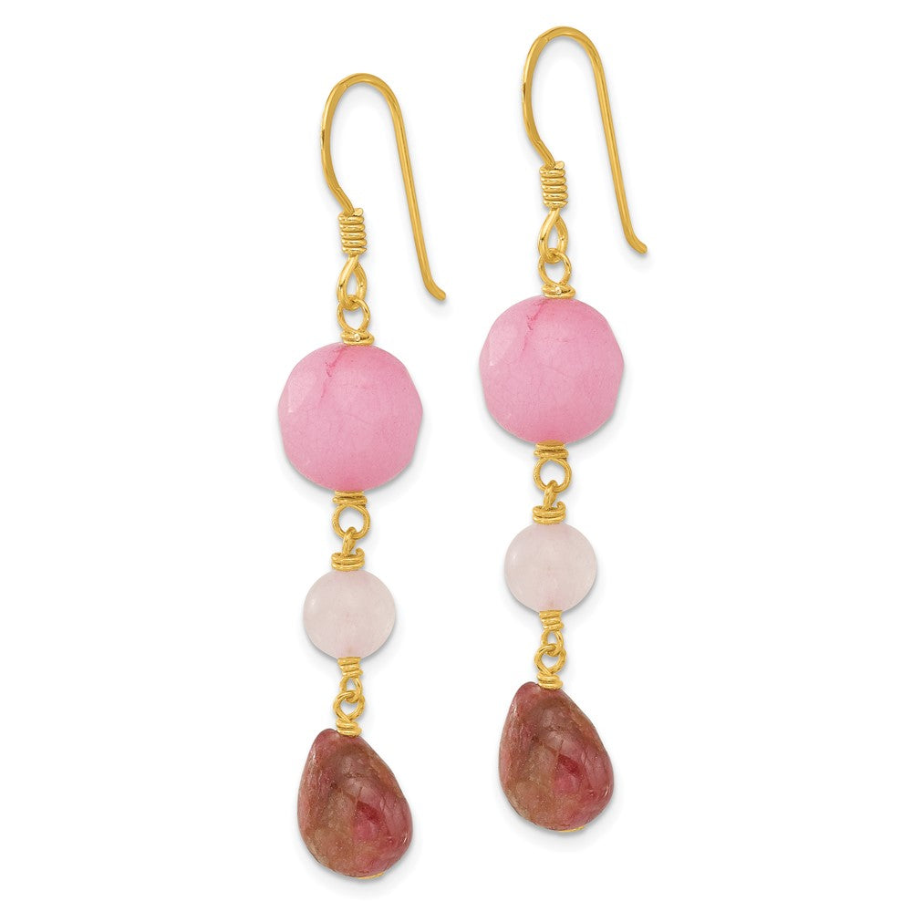 Yellow Gold-plated Sterling Silver Jade Rose Quartz Tourmaline Earrings