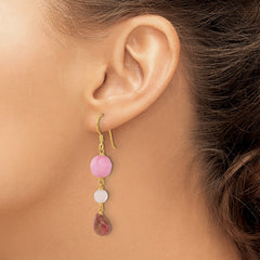 Yellow Gold-plated Sterling Silver Jade Rose Quartz Tourmaline Earrings