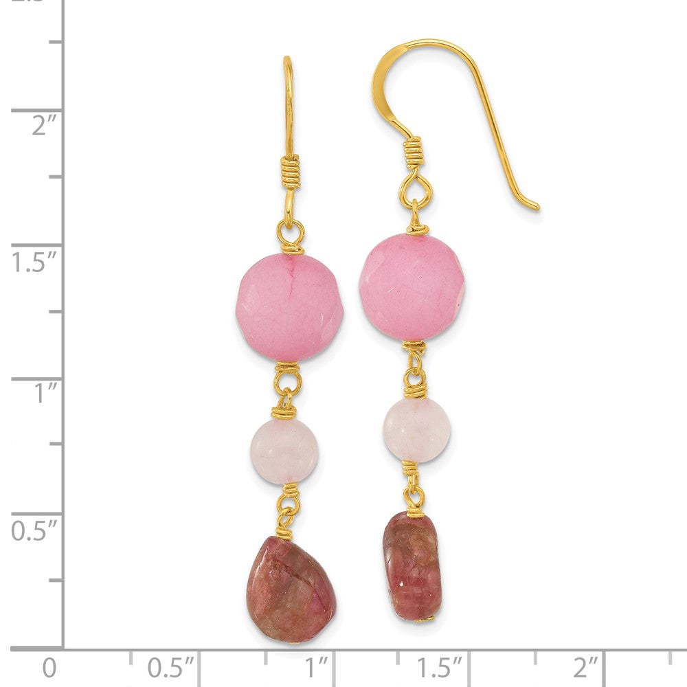 Yellow Gold-plated Sterling Silver Jade Rose Quartz Tourmaline Earrings