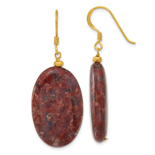 Yellow Gold-plated Sterling Silver Brown Jasper Dangle Earrings