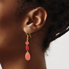 Yellow Gold-plated Sterling Silver Coral and Jade Dangle Earrings