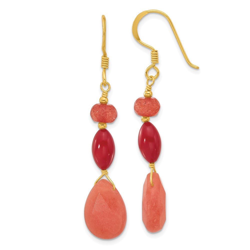 Yellow Gold-plated Sterling Silver Coral and Jade Dangle Earrings