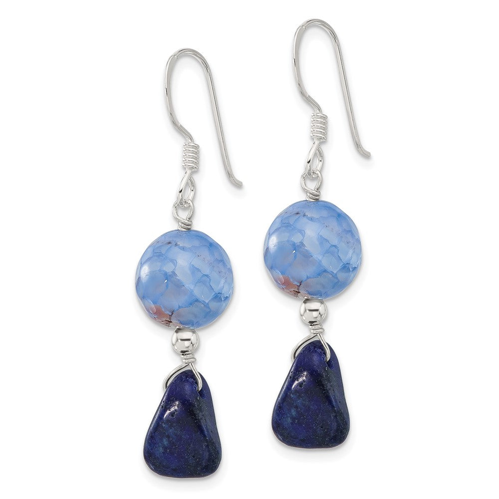 Sterling Silver Blue Agate with Shell and Lapis Shepherd Hook Earrings