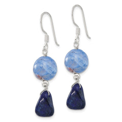 Sterling Silver Blue Agate with Shell and Lapis Shepherd Hook Earrings