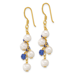 Yellow Gold-plated Sterling Silver FWC Pearl and Blue Quartz Dangle Earrings