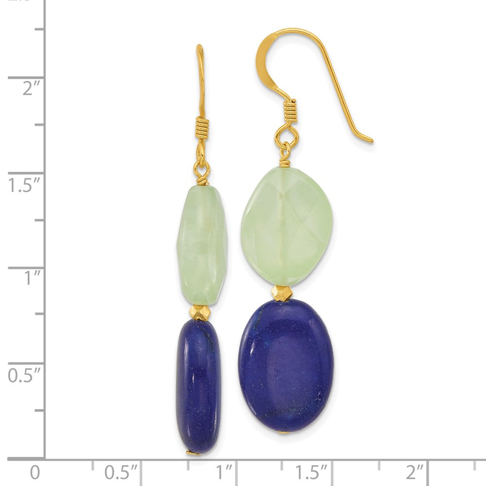 Yellow Gold-plated Sterling Silver Prehnite and Blue Quartz Dangle Earrings