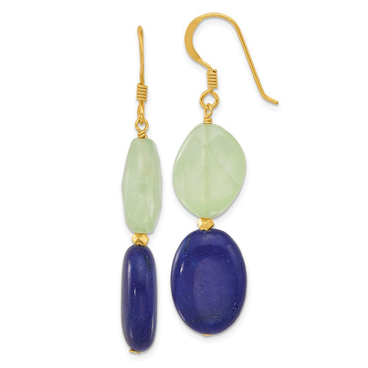 Yellow Gold-plated Sterling Silver Prehnite and Blue Quartz Dangle Earrings
