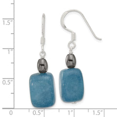 Sterling Silver Hematite and Quartz Dangle Shepherd Hook Earrings