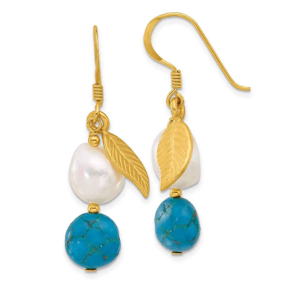 Yellow Gold-plated Sterling Silver FWC Pearl Reconstructed Blue Zircon Earrings