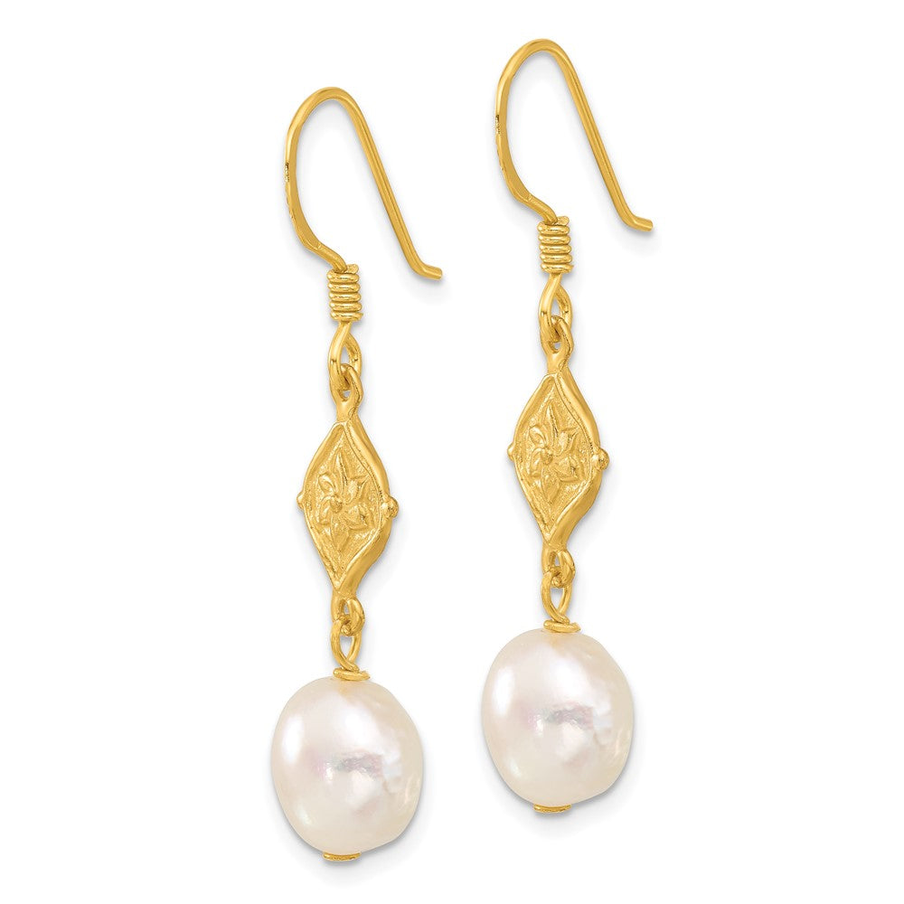 Yellow Gold-plated Sterling Silver FWC Pearl Flower Dangle Earrings