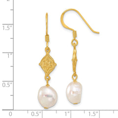Yellow Gold-plated Sterling Silver FWC Pearl Flower Dangle Earrings