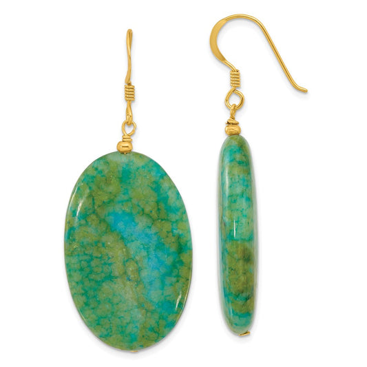 Yellow Gold-plated Sterling Silver Reconstituted Serpentine Earrings